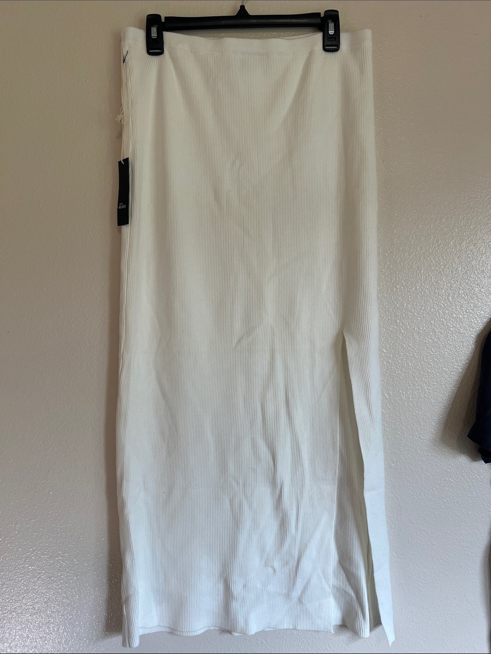 Classic White Ribbed Pencil Maxi Skirt